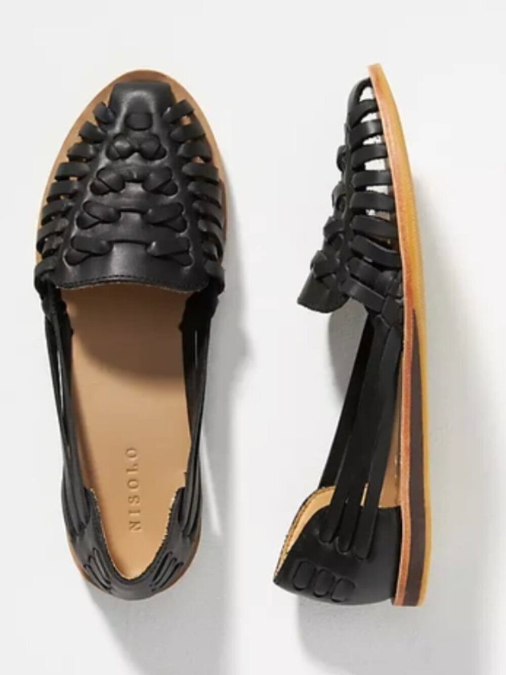 Nisolo Black Huarache Sandals Ecuador Leather Brown Slip On Shoes 7.5 Black